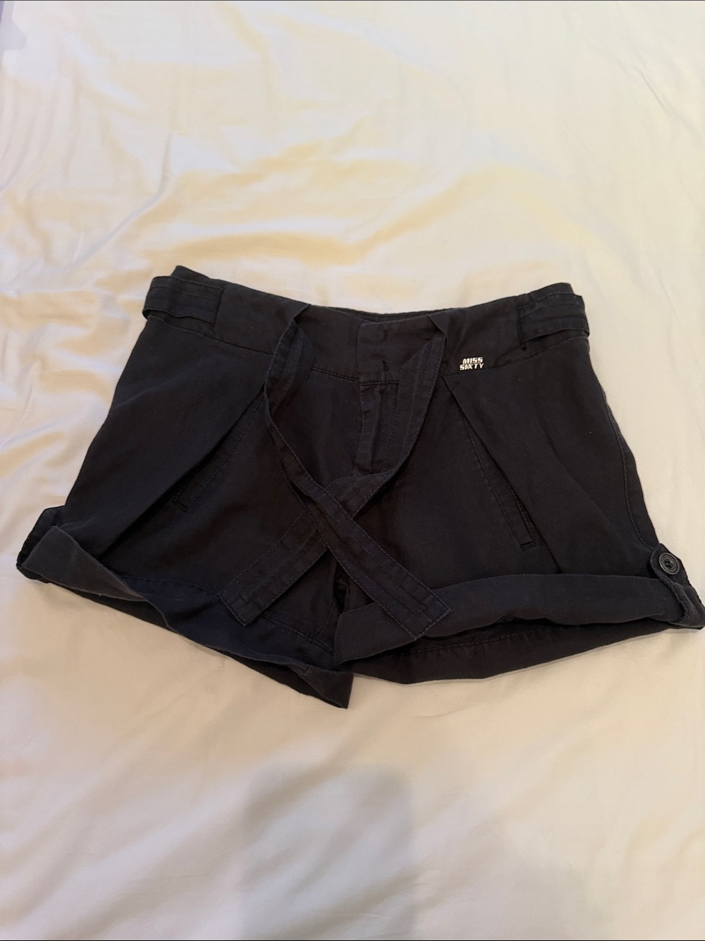 Miss Sixty Black Tie-Waist Bermuda Shorts